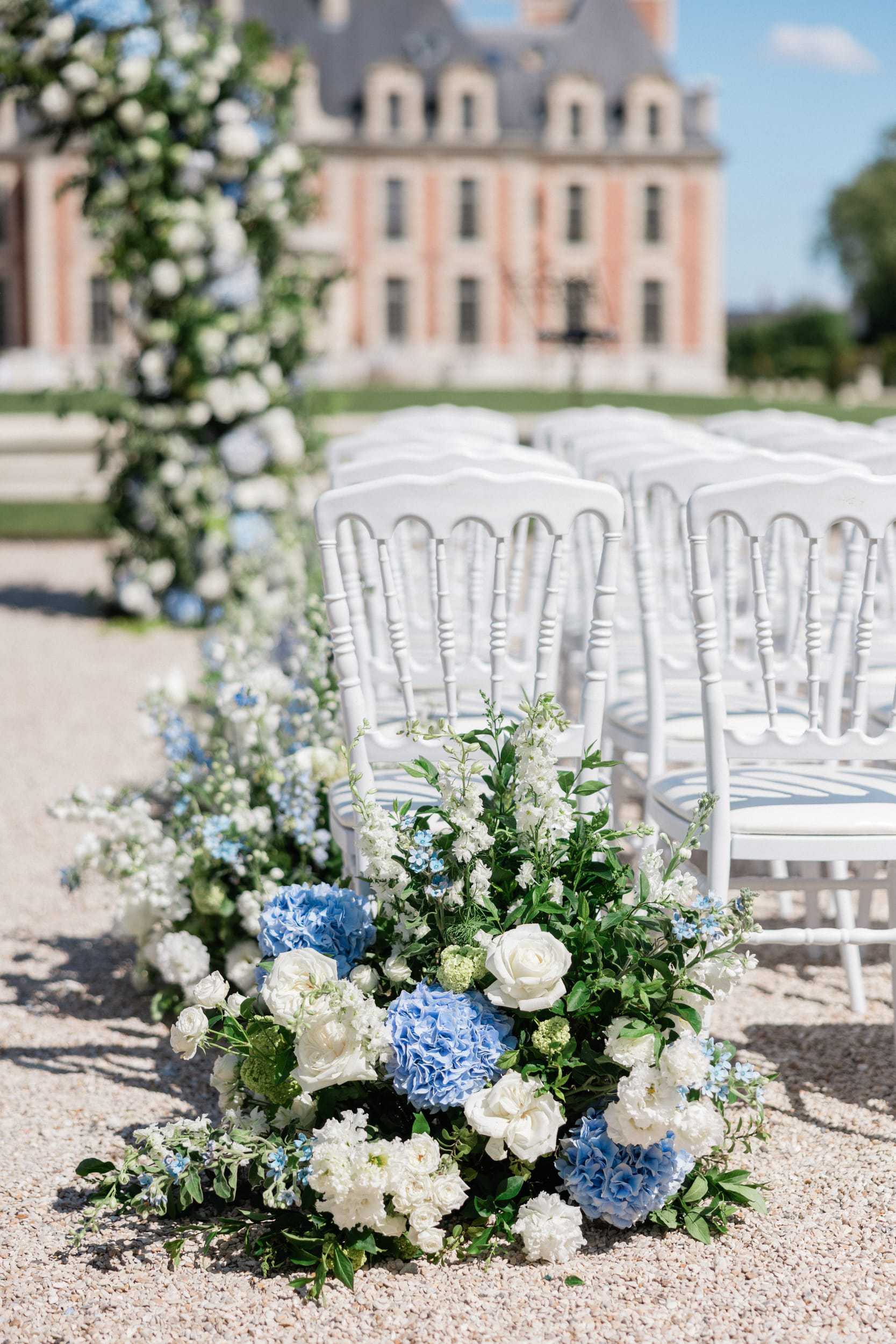 Elegant blue, sage and cream wedding flowers