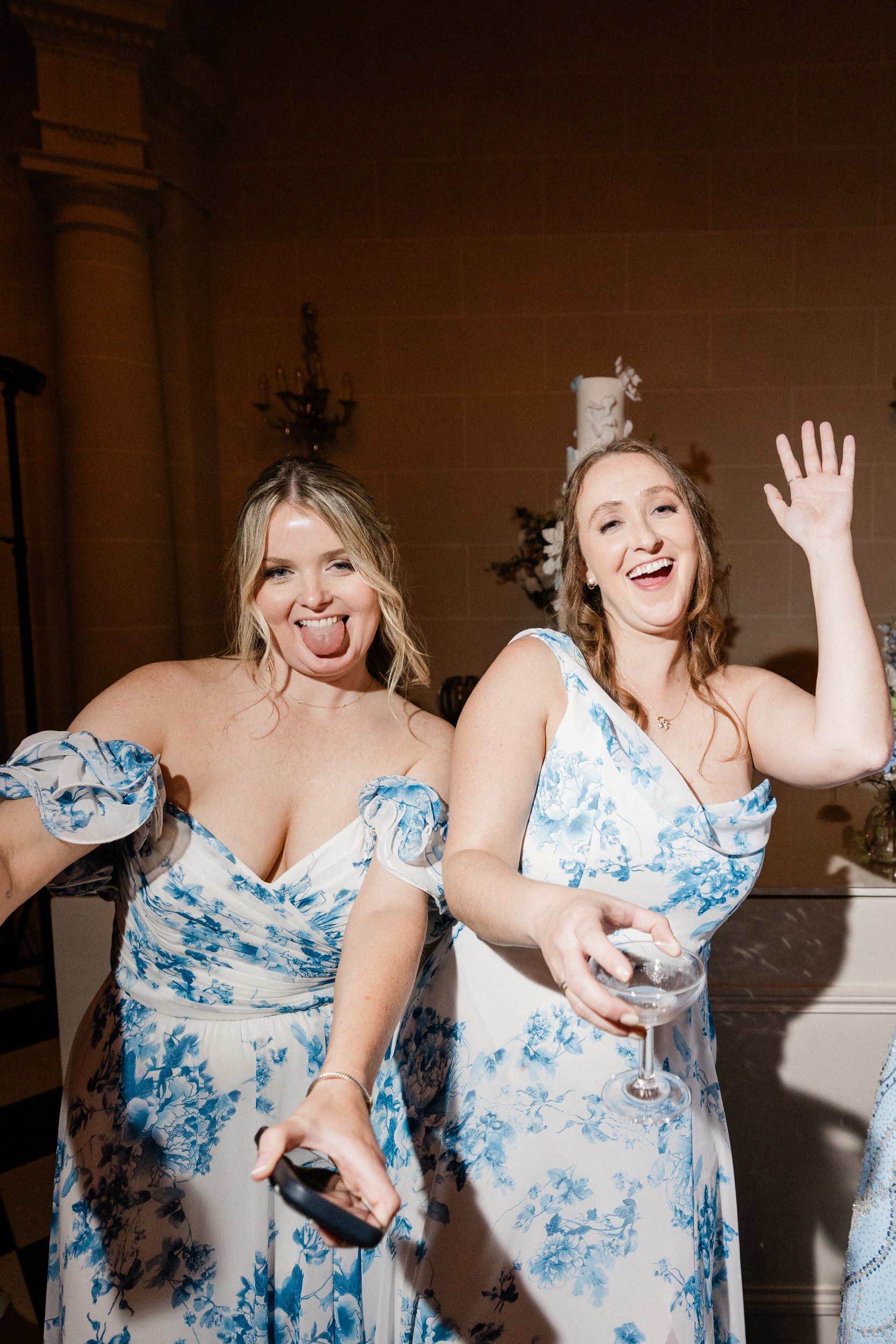 Candid moments of guests celebrating during a French château wedding